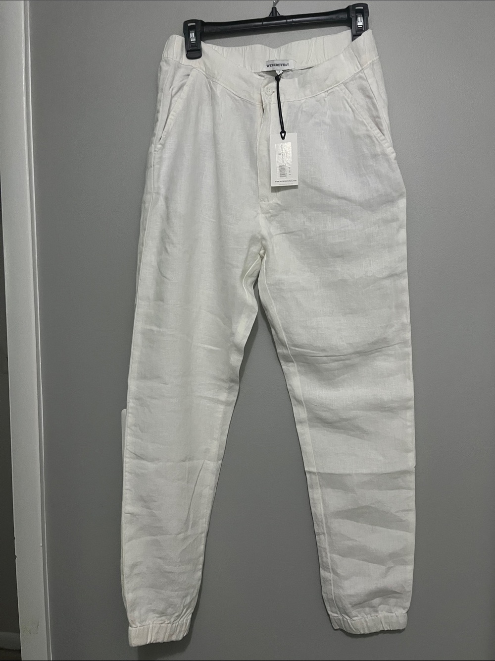 NWT WEWOREWHAT White 100% Linen Jogger Pants